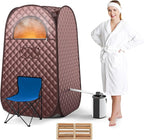 COSTWAY Portable Steam Sauna, Full-Body Personal Sauna Tent w/ 3L Steam Generator, Foldable Chair, Foot Massager, Timer, Remote Control, Indoor Pop-up Sauna Tent for Home Spa Relaxation (Coffee)