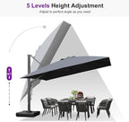 PURPLE LEAF 12 FT Square Patio Umbrella Large Outdoor Aluminum Offset Umbrella with 360-degree Rotation Cantilever Umbrella for Garden Deck Backyard Pool, Grey
