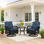 Patio Furniture Set Swivel Rocker, Outdoor Patio Chairs, 3 Piece Suit Porch Furniture Rocking Set, Backyard and Garden Rocker Rattan Chair, with Thickened Cushions and Glass Coffee Table(Navy)