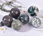 Large Moss Agate Crystal Sphere Natural Healing Crystal Ball with Stand Meditation Decorative Balls Home Decor 90-100mm/3.5-3.9"