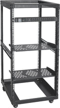 RIVECO 22U Open Frame Server Rack with Brake Casters +19" Rail Mounting PDU (8 Outlets) Power Strip with Surge Protector + 2PCS Rack Shelves Cantilever Tray Set Black