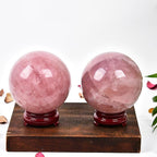 JIC Gem Natural Pink Rose Quartz Ball Sphere with Base,Class 1,3.5-3.9 Inch