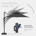 10x10 FT Cantilever Patio Umbrella with Led Lights Double Top Outdoor Square Heavy Duty Offset Umbrellas 360°Rotation Free-motion Track Tilt Windproof for Pool Deck Garden, Grey