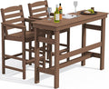 SERWALL Outdoor Bar Table and Chairs Set of 2, HDPE Outdoor Furniture for Outside, Poolside, Backyard, Garden, Brown