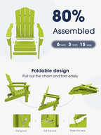 KINGYES Folding Adirondack Chair Set of 4, HDPE All-Weather Folding Adirondack Chair, Apple