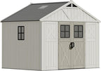 Devoko 10 x 8 FT Resin Outdoor Storage Shed, Extra Large Plastic Shed with Skylight, Floor and Lockable Door, Storage Bike, Tools, Lawn Mower for Garden, Backyard, Patio, Beige