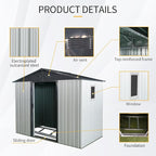 8x4 ft Outdoor Metal Storage Shed with Floor Foundation and Window, Lockable Galvanized Steel Tool Shed with Sliding Door and Air Vent, Waterproof Garden Storage House for Backyard, Patio