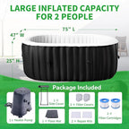 2 Person Inflatable Hot Tub with LED Lights, Oval Blow Up Portable Hot Tub, Leak-Proof PVC Outdoor Spa with 100 Strong Air Jets, Pump and Insulated Cover, Side Table, 75” X 47”X 25”