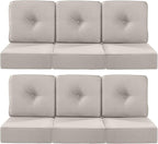 Luxury 22x24/22x25 6-Inch Outdoor Furniture Cushions Set of 6 - Comfortable Deep Seat Patio Zipper Chair Cushion for Wicker Wicker Rocking Swivel Chairs Loveseat Couch Sectional Sofa - Beige