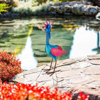 Metal Wacky Rooste Garden Statue, Rooster Decor Yard Statue Decorations Outdoor, Chicken Yard Art for Outside, Patio, Backyrad, Lawn (Blue & Pink)