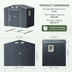 6x8FT Outdoor Metal Storage Shed with Floor Frame,Double Door, 1 Clear Window, Tool Shed for Garden, Patio, Backyard
