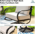 MFSTUDIO 5 Pieces Patio Conversation Sets,Outdoor Metal Furniture Sofas with 1 x 3-Seat Sofa, 2 x Swivel Chairs,2 x Ottoman,Wrought Iron Frame with Beige Cushion for Patio Courtyard Balcony