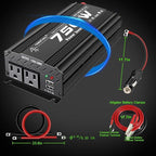 750W Modified Sine Wave Power Inverter DC 12V to AC 110V, Peak 1500 Watt, Car Plug Inverter Adapter Power Converter with 4.2A Dual USB Charging Ports and 2 AC Outlets Car Charger Black