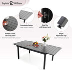 Sophia & William 7 Pieces Patio Dining Set with 6 Metal Chairs and Expandable Rectangular Dining Table for 6-8 People, Outdoor Conversation Furniture Set with Seat Cushions for Porch Yard Deck