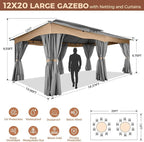 COBIZI Gazebo 12x20 Heavy Duty Gazebos with Curtain and Netting Outdoor Gazebo Canopy Double Roof Patio Gazebos with Metal Steel Frame for Patio, Garden, Backyard (Gray)