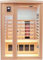 Ceramic 2 Person Infrared Sauna, Far Infrared Sauna for Home, Hemlock Wood Saunas Room, 2 in 1 Indoor Sauna with Low EMF Heaters + Ceramic Heating Cubes-Chromotherapy-Bluetooth Speaker