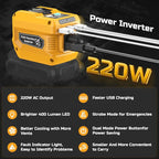 220W Power Inverter for Dewalt 20V Battery, DC 20V to AC 110V Portable Power Station Generator with 1 AC Outlet, 2 USB Ports & 1 Type-C Fast Charging, 400LM LED Work Light (2-Pack)