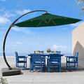7 Piece Patio Dining Set with 11ft Patio Umbrella (Dark Green), 7 Navy Outdoor HDPE Dining Set with 6 Chairs + 1 Large Table, for Market, Pool, Garden, Backyard, Deck