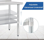 HARDURA Stainless Steel Table Prep & Work Table 24 x 60 Inches NSF Heavy Duty Commercial with Undershelf and Backsplash for Restaurant Kitchen Home and Hotel