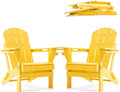 Folding Adirondack Chair, HDPE Outdoor Texture Lawn Chair with Reclining Back, Cup and Phone Holder - Comfortable Firepit Chair Weather Resistant for Patio or Backyard (Yellow, Set of 2)