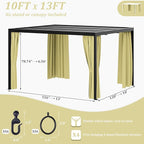 Gazebo Universal Replacement Privacy Curtain,10'×13' Gazebo Outdoor Waterproof Curtains, 4-Panels Sidewall Curtains with Double Zipper for Patio Canopy, Garden and Backyard (Curtain Only)