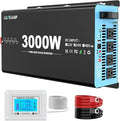 New Upgraded 24V 3000 Watts Pure Sine Wave Inverter, 24V DC to 110V/120V AC Power Inverter with 4 AC Outlets, USB Port, Type-C Port for Truck, Vehicle, Power Outage, Remote Control with LCD Screen