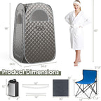 COSTWAY Portable Steam Sauna, Full-Body Personal Sauna Tent w/ 3L Steam Generator, Foldable Chair, Foot Massager, Timer, Remote Control, Indoor Pop-up Sauna Tent for Home Spa Relaxation (Gray)