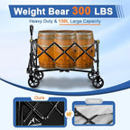 Collapsible Wagon Cart with Wheels Foldable, Folding Wagons Carts with Silent Universal Wheels, Large Grocery Cart On Wheels, Heavy Duty Utility Wagon for Shopping Beach Sports Fishing Camping, 130L