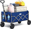 Collapsible Folding Wagon, Heavy Duty Foldable Cart with Wheel, Lightweight Utility Grocery Carts with 200lbs Weight Capacity for Garden, Beach, Camping Sports, Fishing (Royal Blue)
