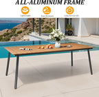 Outdoor Dining Table for 6-8, 82.7 inch Patio Dining Table with Wooden-Like Top and Aluminum Frame, Rectangular Table with Umbrella Hole Outdoor Furniture, Brown
