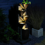 49.6" Tall Outdoor Water Fountain 5-Tier Garden Watefall Fountains Floor Standing Water Fountains with LED Lights&Pump for Garden, Living Room, Patio with Natural Stone
