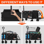 360LBS Heavy-Duty Wagons Carts Foldable 120L Collapsible Wagon Cart with Wheels and Tailgate, Folding Utility Wagon Carts for Groceries, Outdoor Camping, Shopping, Beach, Garden