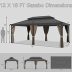12'x18' Hardtop Gazebo, Outdoor Aluminum Patio Gazebo Double Roof Galvanized Steel Canopy with Netting and Curtains,for Garden, Patio, Backyard, Deck and Lawns.