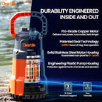 Cleartide Submersible Sump Pump, 1/2 HP Utility Water Pump for Pool Draining, Hot Tub, Basement, Electric Drain Pump Handles 3/8" Solids, 10 FT Cord