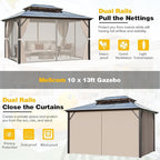 MELLCOM 10 x 13ft Hardtop Gazebo, Polycarbonate Double Roof Aluminum Gazebo, Outdoor Waterproof Canopy with Netting and Curtains for Backyard, Deck, Patio