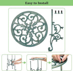 OwnMy Cast Iron Tall Plant Stand Heavy Duty Vintage Wrought Iron Flower Pot Holder, Decorative 1-Tier Potted Plant Holder Rack, Indoor Outdoor Large Metal Plant Stand for Patio Garden, Antique Green