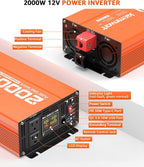 2000W Pure Sine Wave Power Inverter 12V DC to 110V AC Converter for RV Truck Off-Grid Solar Inverter with 2 Quick Charging USB Ports,Dual AC Outlets,LCD Display and Remote Control