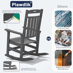 Plawdlik HDPE Rocking Chair,Oversized Outdoor Rocking Chair Set of 2,Patio Rocking Chair All Weather Resistant-Grey