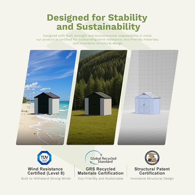 Patiowell 8x10 FT Plastic Shed Outdoor Storage Shed with Floor, Resin Garden Tool Shed Lockable Door & Two Windows for Patio, Backyard, Bike & Organizer, Beige