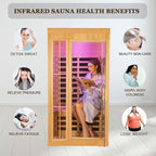 1-2 Person Infrared Sauna, Hemlock Wood Low EMF Far Infrared Saunas for Home, 1350watt Indoor Personal Sauna Room Box with APP Control, Glass Door, Blue-Tooth, LCD, LED Reading Light