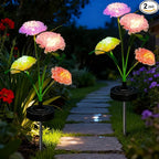 Solar Flowers Lights - Upgraded Outdoor Carnation Flowers Lights, 7-Color Changing & Waterproof Outdoor Solar Lights for Garden, Patio, Backyard,Party and Office (Carnation, 2)