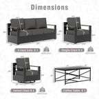 6 PCS Aluminum Patio Conversation Set - 3-Seater Sofa, 2 Swivel Chair, 2 Fixed Chair, 1 Metal Table with 6" Thick Water-insistant Cushions, All-Weather Use Removable Cover (Grey)