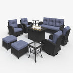 LayinSun 10 Pieces Outdoor Patio Furniture Set with Fire Pit Table, Rattan Wicker Sectional Swivel Rocker Chairs Sets