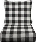 RSH DECOR Deep Seating Cushion with Pillow Back | 24” x 26” Seat | Water and Fade-Resistant Spun Fabric | Outdoor Chair Cushion Set for Patio Furniture | Black Buffalo Plaid
