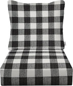 RSH DECOR Deep Seating Cushion with Pillow Back | 24” x 26” Seat | Water and Fade-Resistant Spun Fabric | Outdoor Chair Cushion Set for Patio Furniture | Black Buffalo Plaid