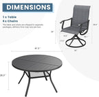 DIFY 7 Pieces Outdoor Patio Dining Set, 6 Dark Grey Textilene Swivel Dining Chairs and 47.2" Black Round Metal Dining Table, Outdoor Table and Chairs