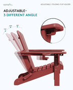 SERWALL Folding Adirondack Chair Set of 8, Adjustable Adirondack Chair with 3 Recline Positions, All Weather HDPE Outdoor Adirondack with Cup Holders, Red