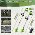 Electric Weed Wacker Eater Battery Powered, Cordless 21V Weed Trimmer with 2 Battery Operated & Charger & Wheels & Shears, 3 in 1 Lightweight Grass Trimmer/Edger/Brush Cutter for Garden Yard Lawn