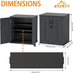 Outdoor Storage Cabinet with 2 Shelves, Waterproof Resin Horizontal Tool Shed, Lockable 15 cuft. Storage Shed for Patio, Garden, Yard, Grey