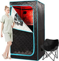 Portable Infrared Sauna for 1 Person, Red Light Therapy Full Size Home Sauna Box with Premium Dry Heating, Remote Temperature Control, Heated Foot Pad & Reinforced Folding Chair